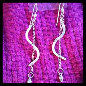 Silver dangle earrings with chain and hooks
